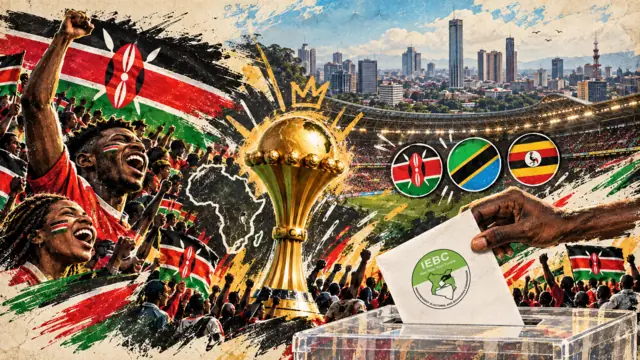Kenyan football supporters, Nairobi and a ballot box representing the major attention events of 2027