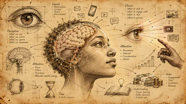 Diagram connecting attention, digital signals, time and commercial outcomes